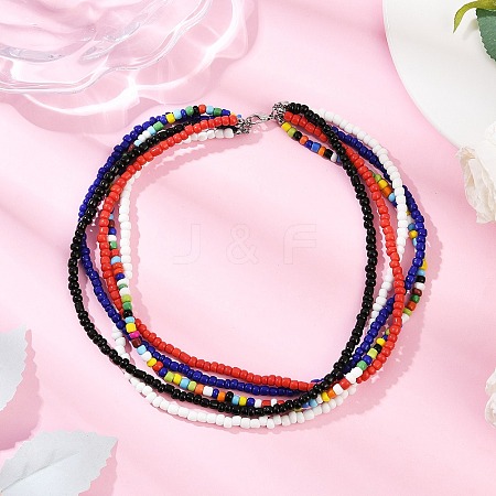 Bohemian Glass Seed Beaded Multi-strand Necklaces for Women NJEW-JN05354-01-1