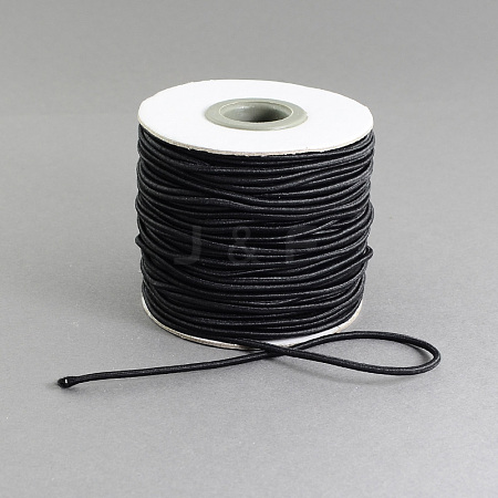  Jewelry Beads Findings Round Elastic Cord, with Nylon Outside and Rubber Inside, Black, 1.5mm; 45m/roll