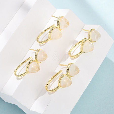 Valentine's Day Heart Natural Quartz Crystal Stud Earrings EJEW-T053-01G-08-1