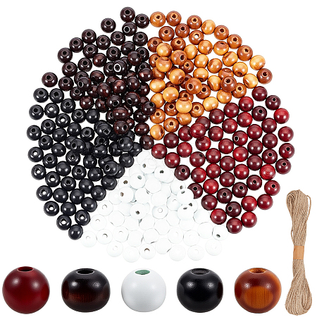 250Pcs 5 Colors Spray Painted Round Natural Schima Wood Beads WOOD-PA0001-74-1