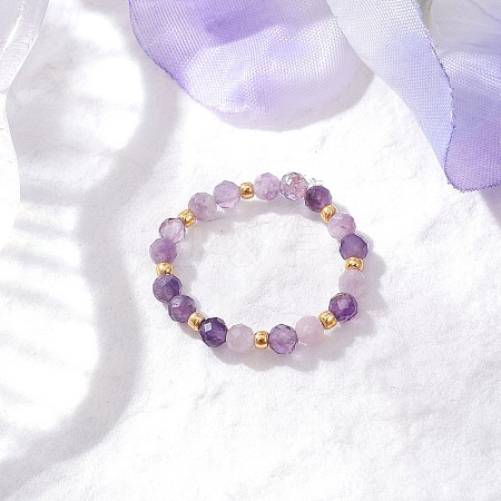 Natural Lepidolite Beaded Stretch Rings RJEW-JR00867-04-1