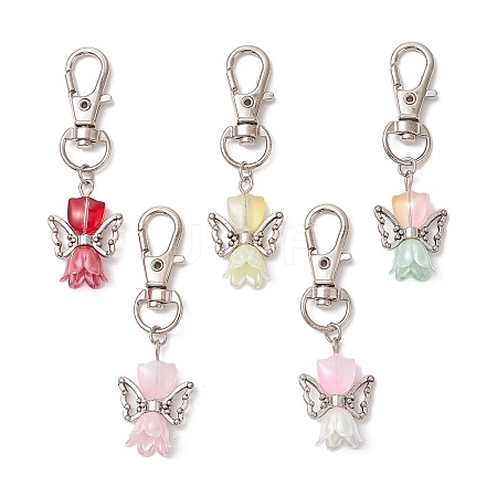 5Pcs 5 Colors Flower Angel Glass Pendant Decorations HJEW-JM02576-1