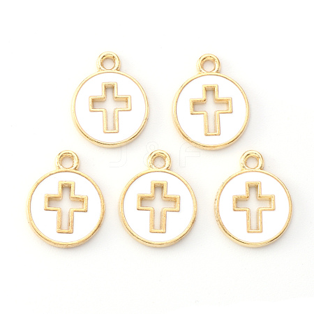 Light Gold Plated Alloy Enamel Pendants X-ENAM-R136-18A-1