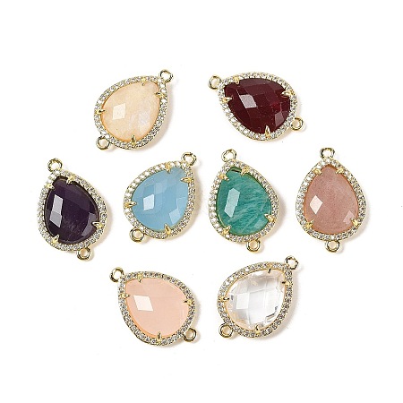 Natural Mixed Gemstone Faceted Teardrop Connector Charms G-I382-02G-1