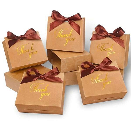 Gold Stamping Thank You Printed Paper Candy Gift Packaging Boxes with Ribbon PW-WGDAD0D-04-1