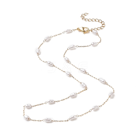 Glass Pearl Link Chain Necklace NJEW-JN04252-1