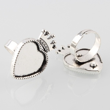 Vintage Adjustable Iron Finger Ring Components Alloy Crown Cabochon Bezel Settings X-PALLOY-O039-01AS-1