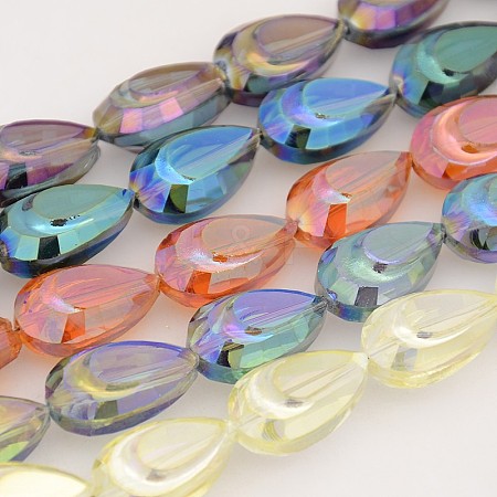 Teardrop Electroplate Rainbow Plated Glass Beads Strands EGLA-P013-M-1