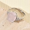 Brass Micro Pave Cubic Zirconia with Natural Rose Quartz Cuff Open Rings RJEW-T035-01P-L-2