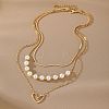 Heart Alloy & Plastic Imitation Pearl 3 Layer Necklaces for Women FS-WGA62EB-01-3