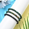 3Pcs 3 Style Natural African Turquoise(Jasper) & Black Agate Round Beaded Stretch Bracelets Set PW23030764297-5