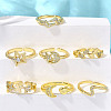 7Pcs 7 Styles Spring Day Theme Brass Micro Pave Clear Cubic Zirconia Cuff Rings for Women RJEW-S399-17G-1