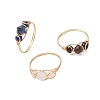 3Pcs 3 Styles Natural Sodalite & Rose Quartz & Obsidian & Lapis Lazuli Finger Rings RJEW-JR00798-2