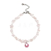 Alloy Enamel Shell Shape Charm White Round Shell Pearl & Natural Rose Quartz Chip Beaded Anklets AJEW-AN00734-01-2