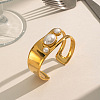 Imitation Pearl Oval 304 Stainless Steel Hollow Open Cuff Bangles for Women RV6494-2-1