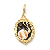 Brass Black Enamel Oval Pendants with Glitter Powder KK-K398-15G-1