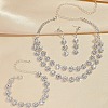 Flower Alloy Rhinestone Chain Double Layer Necklaces & Stud Dangle Earrings & Bracelets Sets FS-WG0F210-01-3