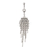 Alloy Crystal Rhinestone Dangle Curved Barbell Belly Rings AJEW-R007-04P-03-4