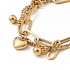 Shell Heart and Round Ball Charm Multi-strand Bracelet BJEW-G639-12G-3