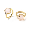 Brass Micro Pave Cubic Zirconia with Natural Rose Quartz Cuff Open Rings RJEW-T035-01G-L-4