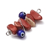 5Pcs 5 Styles Natural Red Jasper & Amethyst & Fluorite & Sunstone & South Red Agate Chip Copper Wire Wrapped Handmake Lampwork Blue Evil Eye Connector Charms PALLOY-JF02977-03-5