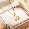 Brass Clear Cubic Zirconia Flat Round Butterfly Pendant Dapped Chain Necklaces for Women LS-WA9125-3