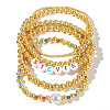 5Pcs 5 Styles Round Brass Beaded Stretch Bracelets for Women FT0921-2