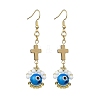 Handmade Seed Evil Eye & Cross Dangle Earrings EJEW-MZ00227-3