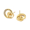 Flat Round Brass Micro Pave Clear Cubic Zirconia Stud Earring Findings KK-D102-09G-2