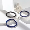Natural Lapis Lazuli(Dyed) & Lava Rock Round Beads Stretch Bracelets Set BJEW-JB06982-03-6