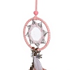 Handmade Round Leather Woven Net/Web with Feather Wall Hanging Decoration LS-HJEW-G015-03-3