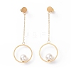 Ring with Imitation Pearl Long Tassel Dangle Stud Earrings STAS-E154-04G-1