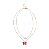 Glass Butterfly & Natural Pearl Pendants Double Layer Necklace with Clear Cubic Zirconia NJEW-TA00043-03-1