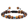 Round Natural Tiger Eye Braided Beaded Bracelets XM7085-5-1