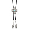 Alloy with Synthetic Turquoise Pendant Waxed Cord Bolo Tie Lariat Necklaces FS-WGCCEF8-07-1