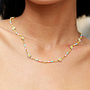 Bohemian Beach Vacation Brass Enamel Sunflower Handmade Link Chain Necklaces Women's Date Gift HM4276-1