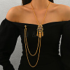 Vintage Gothic Style Brass Pave Cubic Zirconia Flower Long Tassel Lariat Necklace Brooch for Women GO0016-3-2
