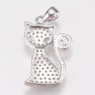 Brass Micro Pave Cubic Zirconia Kitten Pendants ZIRC-E145-28P-1