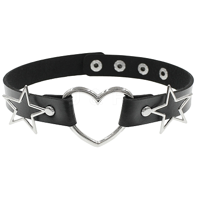 Punk Rock Style Alloy Star Heart Link Imitation Leather Chocker Necklaces NJEW-WH20004-20A-1