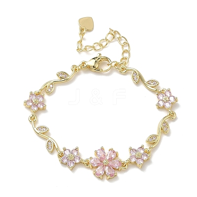 Brass Micro Pave Cubic Zirconia Link Chain Bracelets for Women BJEW-C156-04D-03G-1