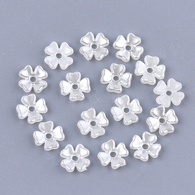 4-Petal ABS Plastic Imitation Pearl Bead Caps OACR-T018-04-1