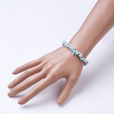 Natural Larimar Beaded Stretch Bracelets X-BJEW-JB02680-01-1