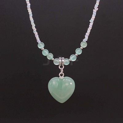 Natural Gemstone Heart Pendant Colorful Glass Seed Beads Beaded Necklaces for Women VA8487-5-1
