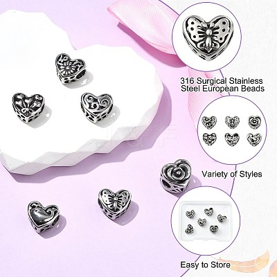 6Pcs 6 Styles 316 Surgical Stainless Steel European Beads STAS-CJ0002-69-1
