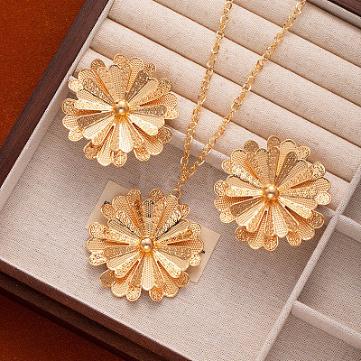Flower Alloy Pendant Necklaces & Stud Earrings Sets FS-WGA42C5-01-1