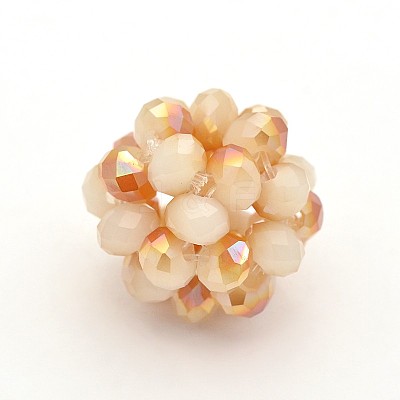 Electroplate Rondelle Imitation Jade Glass Crystal Round Woven Beads GLAA-A034-4mm-E-1