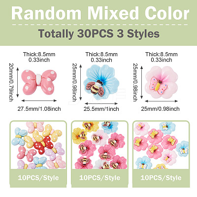 30Pcs 3 Styles Opaque Resin Cabochons RESI-TA0004-97-1