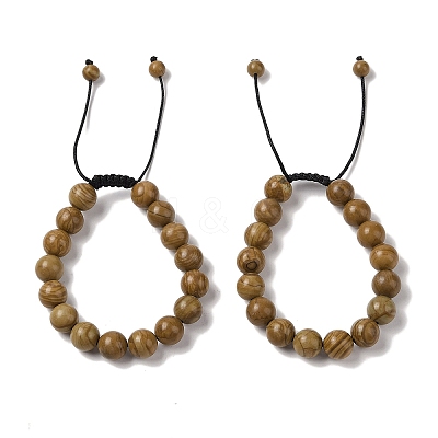10mm Round Natural Wood Lace Stone Braided Bead Bracelets BJEW-C067-01C-17-1