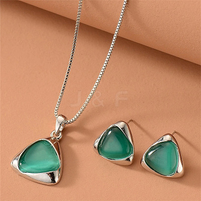 Triangle Alloy & Plastic Pendant Necklaces & Stud Earrings Sets FS-WG3E666-01-1