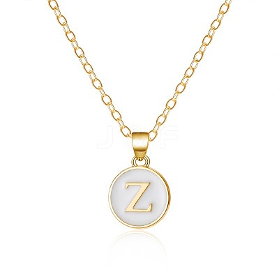 Alloy White Enamel Flat Round with Letter Pendant Necklaces FS-WG63565-26-1